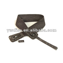 Women's Braided Belt With Brown PU, Wax Strings, Alloy Accessories, Rivets, Braided Leather